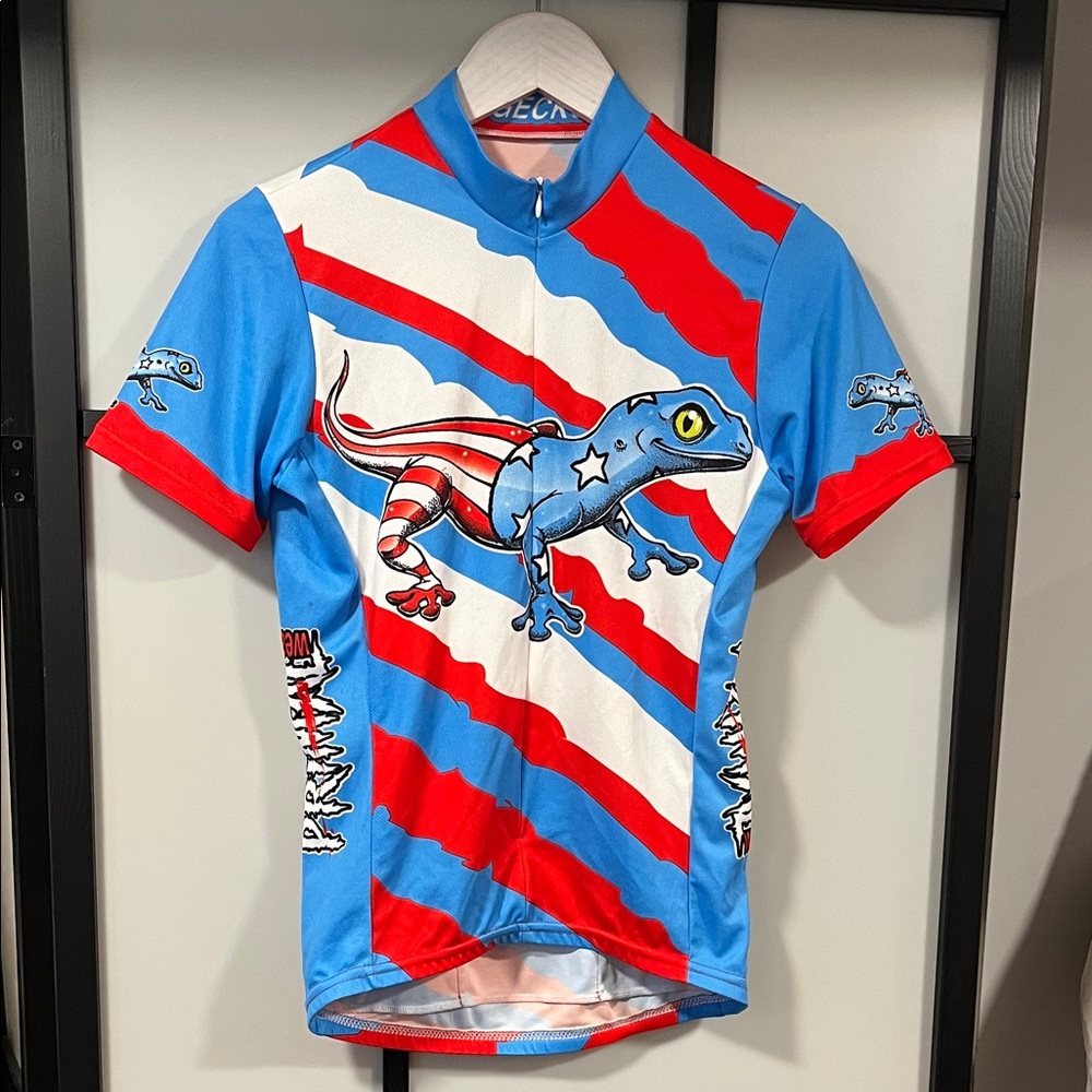 Primal Bart Gecko Lizard Cycling Jersey - Blue and Red Men's Size Small